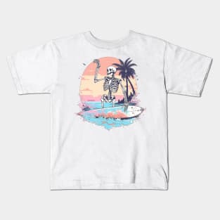 Skeleton Surfing at the Beach Kids T-Shirt